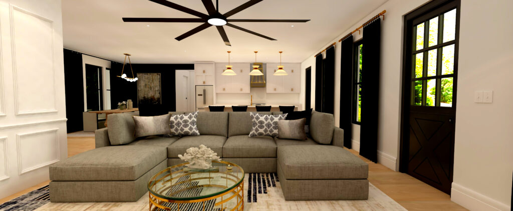 Black and White Open Concept Living Room